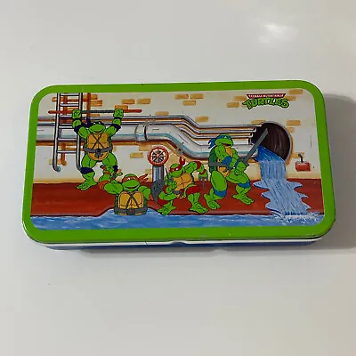 Teenage Mutant Ninja Turtles Green Blue Pencil Case Tin Box Company Metal 1990 • $9.99