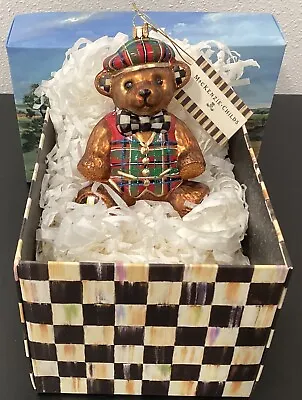 Mackenzie Childs Tartastic Bear Ornament Courtly Check Mouth-Blown Glass 2023 • $74.99