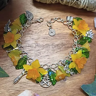 Ostara Daffodil Wiccan Witch Charm Bracelet Handmade Pagan Jewellery Witchcraft • £13