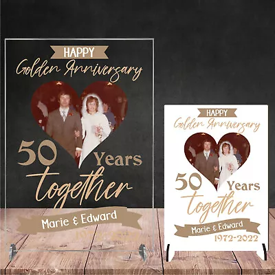 Personalised Golden 50 Years Wedding Anniversary Photo Plaque Gift Husband Wife • £7.99