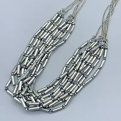 Chico’s Silver Tone Multi Strand Metal Tube Beaded Necklace 2-190 • $12.50