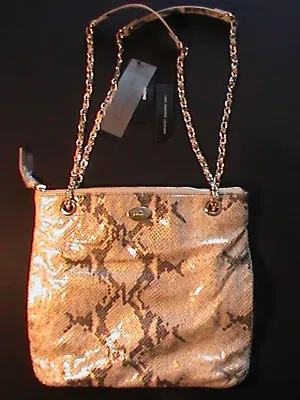$160 • Buy DKNY NWT Shoulder X-body Bag Purse Genuine Leather Python Metallic Gold 68596