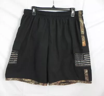 MOSSY OAK Men L Black Camo Flag Cargo Pocket SWIM TRUNKS Swimsuit Mesh Brief • $12.86