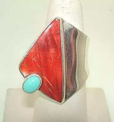 Marta Howell Solid 925 Ster Silver Spiny Oyster Shell Nacozari Turquoise Ring #4 • $245