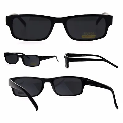 All Black Narrow Rectangular Thin Plastic Mens Minimal Mod Sunglasses • $9.95