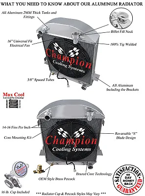 RN Champion 2 Row Radiator16  Fan-1917-1927 Ford T-Bucket Chevy Configuration • $268.80