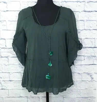 Odd Molly Blouse Top Size 1 Green Pom Poms Boho Hippie Be Part Of My Vibe Tribe • $40