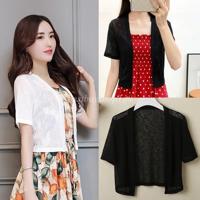 $8.99 • Buy Women Knitted Shrugs Short Sleeve Sheer Cropped Bolero Shrug Cardigan Top Capes