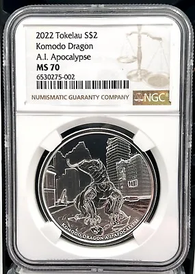 2022 Tokelau $2 Komodo Dragon A.I. Apocalypse 1 Oz .999 Silver Coin  - NGC MS 70 • $98.75