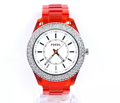 Lovely Orange FOSSIL Dial Tone Stainless Steel Back White Rhinestone Watch  • $79.99