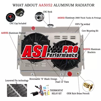 FOR Chevy Impala Bel Air Chevelle 63-1968 3 Row Radiator Shroud Fan Relay ASI • $339