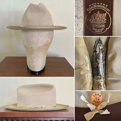 1950s Stetson 7x CLEAR BEAVER OPEN ROAD 7 1/4 LONG OVAL Hat Fedora Cowboy Vtg • $550