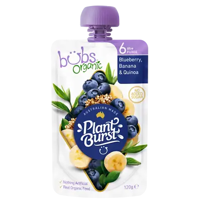 Bubs Organic Plant Burst 120g - Blueberry Banana & Quinoa Flavour 6+ Months • $3.10