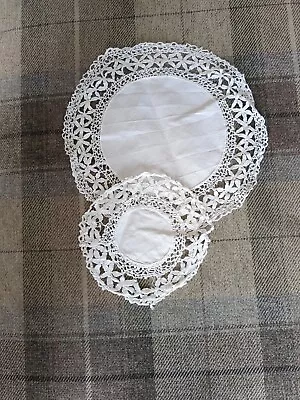 Two Vintage White Cotton Doilies With Crochet Edge • £1