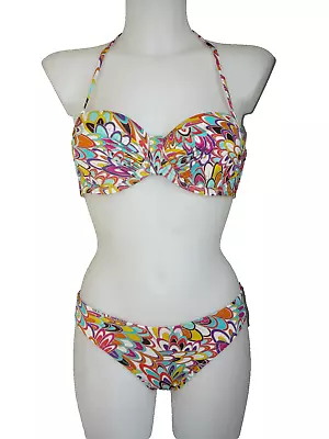 La Senza Bright Abstract Print Padded Bandeau Bikini Size 32A & 8 • £19.95