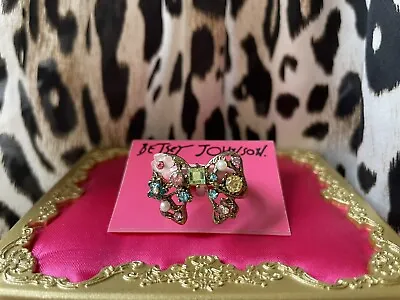 Betsey Johnson Vintage Fairyland Embellished Bow Flower Pearl Stone Stretch Ring • $47.99