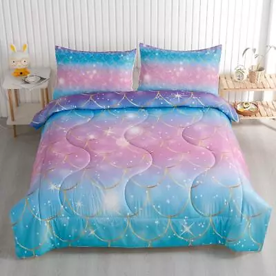 Kids Mermaid Scale Twin/Full Comforter Sets Rainbow Girls Bedding Sets - Clol... • $55.30