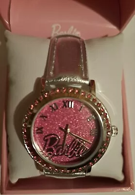 Barbie Quartz Movement Watch. Silver Leather Strap. Barbie Logo & Rhineston Ac. • $49.99