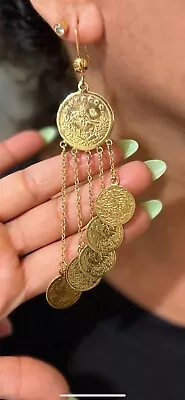 Gold Plated Coin Middle Eastern Earrings • $27