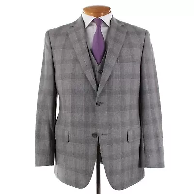 Jack Victor 100% Wool Three Piece Suit Size 42R US In Gray W/ Purple Plaid • $399.99