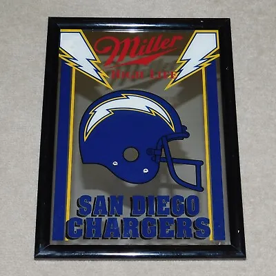 Vtg 1990 SAN DIEGO CHARGERS Miller High Life Beer Sign Framed Mirror 19.5 X 14.5 • $88.88