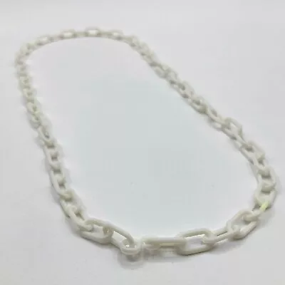 Vintage 1980s Plastic Clip On 80s Bell Charm Chain Link Necklace White 23  Long • $17.09