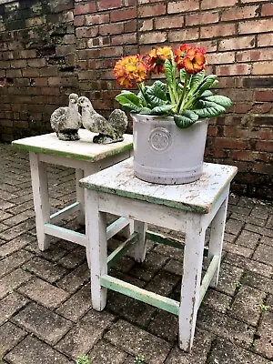 Vintage Pair Of French Wooden Milking Stools Original Paint And Patination • £100