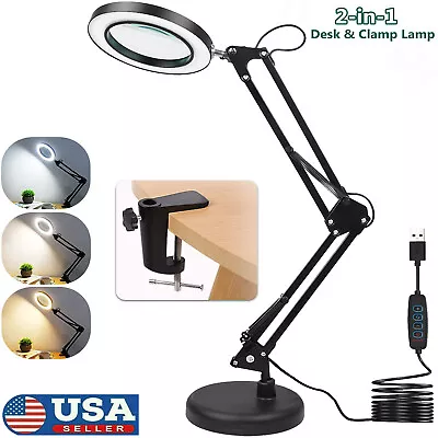 $30.50 • Buy 10X Magnifying Glass Desk Light Magnifier LED Lamp Reading Lamp With Base Clamp