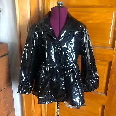 Nori Vinyl Jacket Junior Size L Shiny Black Gothic Style Rain Slicker Dot Design • $77