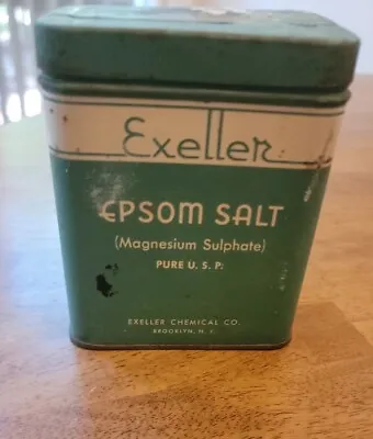 Exeller Epsom Salt Tin Brooklyn NY Vintage Medical Advertising Green • $15.99