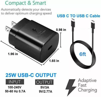 25w Type USB-C Super Fast Wall Charger+6FT Cable For Samsung Galaxy S20 S21 5G • $12.93