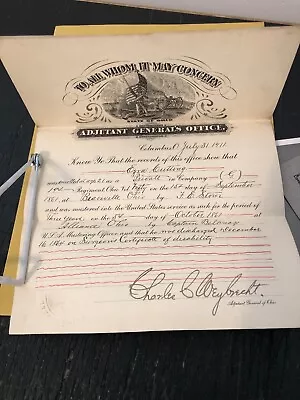 $125 • Buy CIVIL WAR 1864 Discharge 19th Ohio Regiment Volunteer Document 1911 Pension