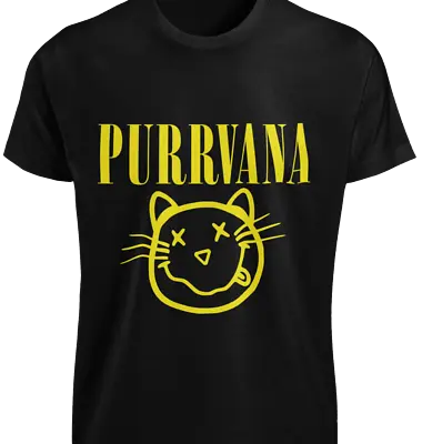 PURRVANA T-SHIRT S-3XL Funny 90s Gunge Music Retro Smiley Face Cat Vintage TEE • $33