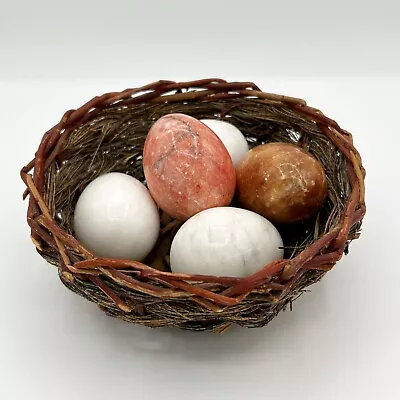 Italian Alabaster Marble Eggs In Twig Stick Woven Nest Basket White Coral Amber • $20