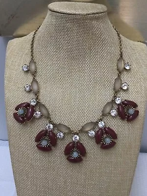 Estate Brick Red Cabochon Rhinestone Flower Multi Pendant￼ J. Crew Necklace • $18.95