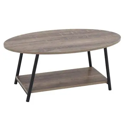 Rustic Center Oval Coffee Table Modern Coffee Table Simple Industrial Gray Brown • $88.42