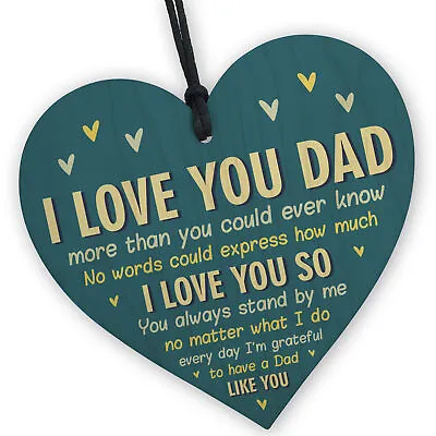 £3.99 • Buy I Love You Dad Gift For Fathers Day Birthday From Daughter Son Wood Heart