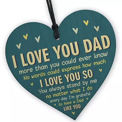 I Love You Dad Gift For Fathers Day Birthday From Daughter Son Wood Heart • £3.99