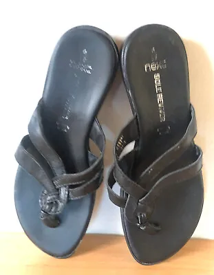£15 • Buy Womens NEXT Sole Reviver Black Leather Toe Post Slip On Sandals Size UK 4.