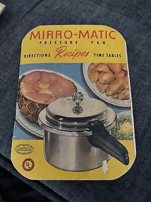 Vintage Mirro-Matic Pressure Pan Directions Recipes Time Tables Booklet (1947) • $5.40