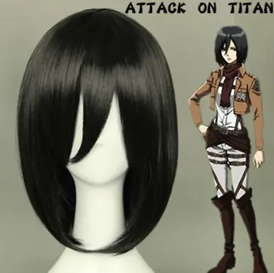 Hot Sell! Attack On Titan Mikasa Ackerman Short Black Straight Cosplay Wig   • $19.19
