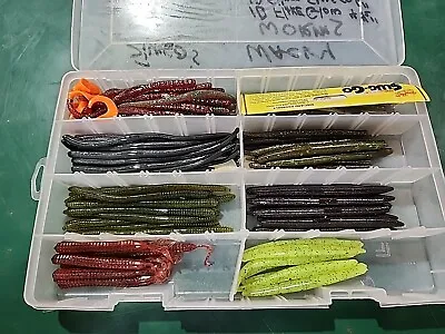 Lot Of 111 SLUGO'S Plastic Wacky Worms For Fishing And Bass Pro Carry Case • $24.99