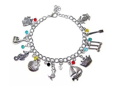 The Little Mermaid Fandom Charm Bracelet Ariel Seashell Fork Silver-plated • $14.99