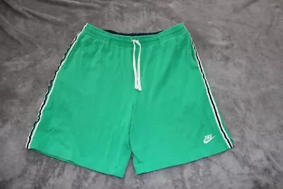 Vintage Nike Shorts Gym Shorts Cotton Green Drawstring Swoosh Mens Sz L LARGE • $12.95