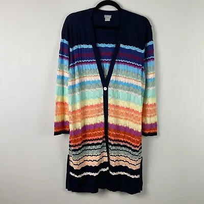 Chicos Multicolored Striped Maxi Cardigan Size 3 US XL Bracelet Sleeves • $19.95