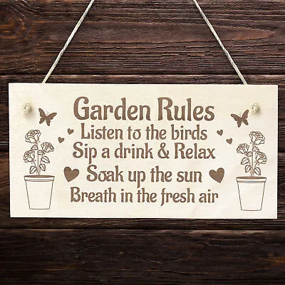 Garden Rules Sign Engraved Hanging Wall Door Plaque Shed Sign Gift For Men Women • £3.99