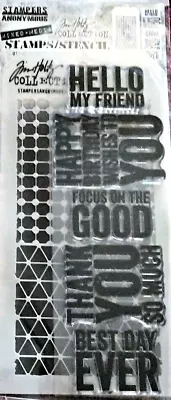 Bold Sayings Clear  Stamp + Grid Dot & Diamonds Stencil Set Tim Holtz NEW • $8.99