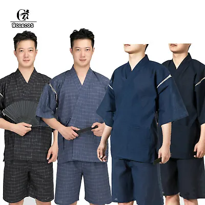 Japanese Mens Jinbei Kimono Short Sleeve Pants Sleepwear Pajamas Sets Loungewear • $27.89