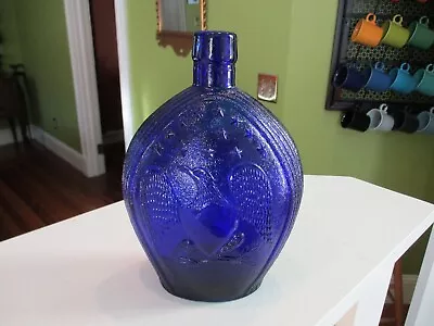 Empire Glass Works Eagle & Grapes Design Embossed Cobalt Blue Vintage Bottle NR • $17.99