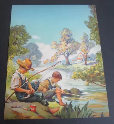 Old Vintage C.1940's - FISHIN -  ART PRINT - Boys Fishing • $4.99